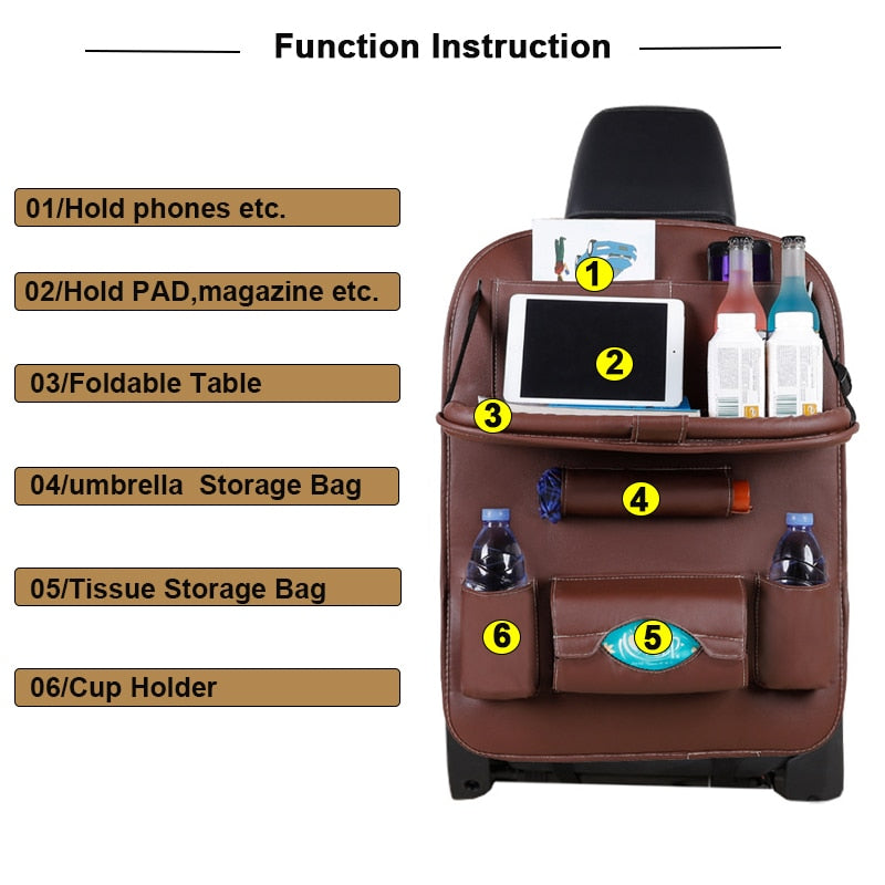 Car Seat Back Organizer Pu Leather Pad Bag