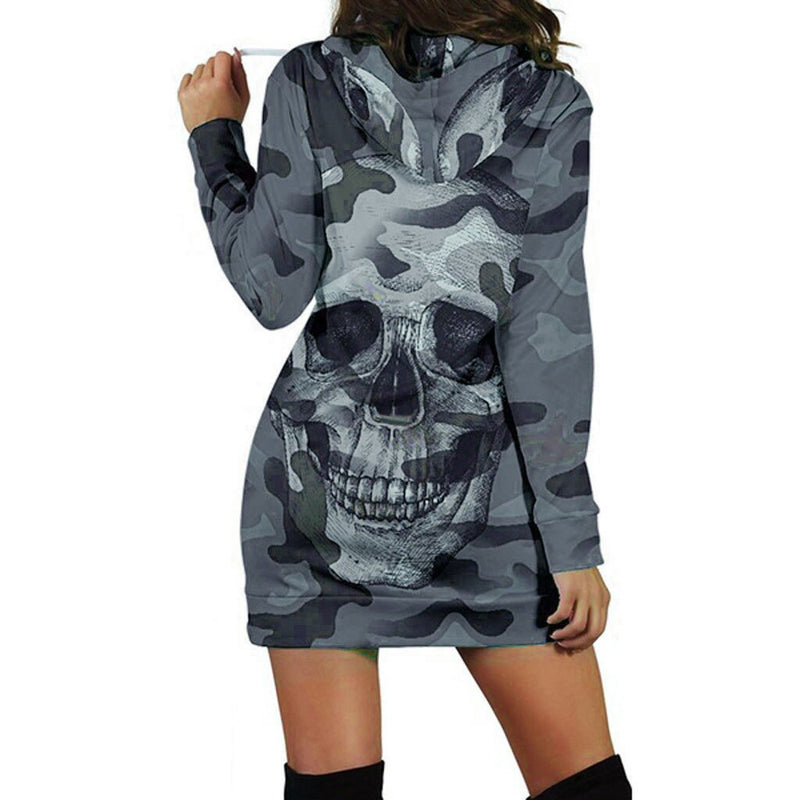 Camouflage Skull Print Mini Dress Hoodies