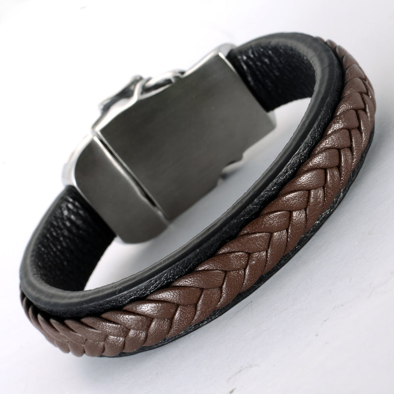 Men's Stainless Steel Leather Skull Bracelet