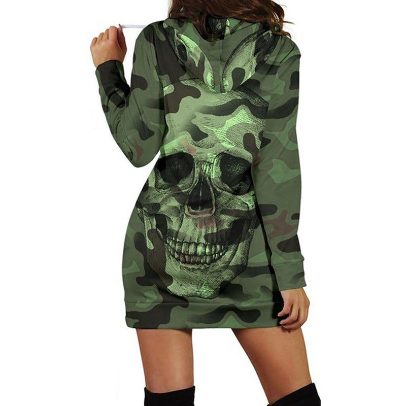 Camouflage Skull Print Mini Dress Hoodies