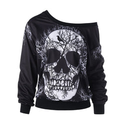 Neck Skull Print Halloween Sweatshirt