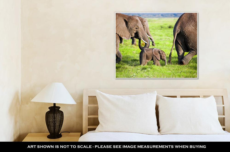 Canvas Elephants Family On African Savanna Safari