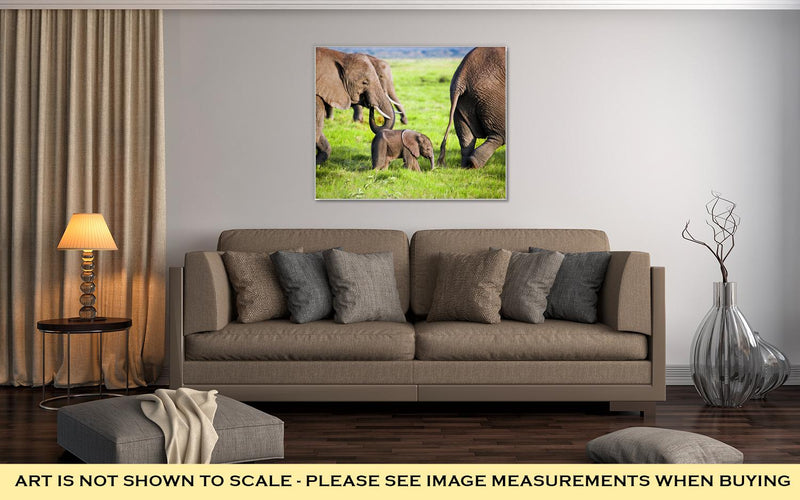 Canvas Elephants Family On African Savanna Safari