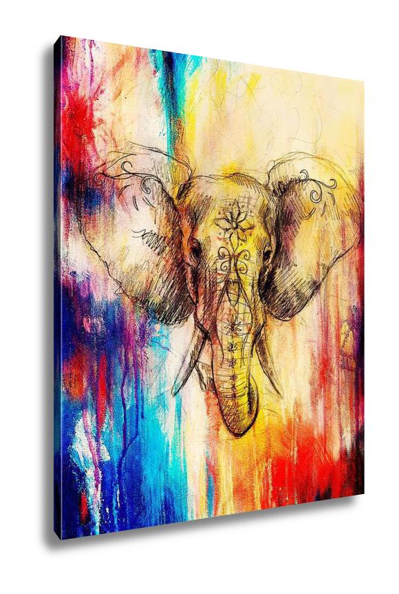 Canvas Elephant With Floral Ornament