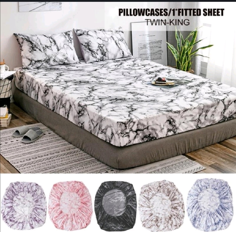 Marble Printed Brushed Microfiber Set