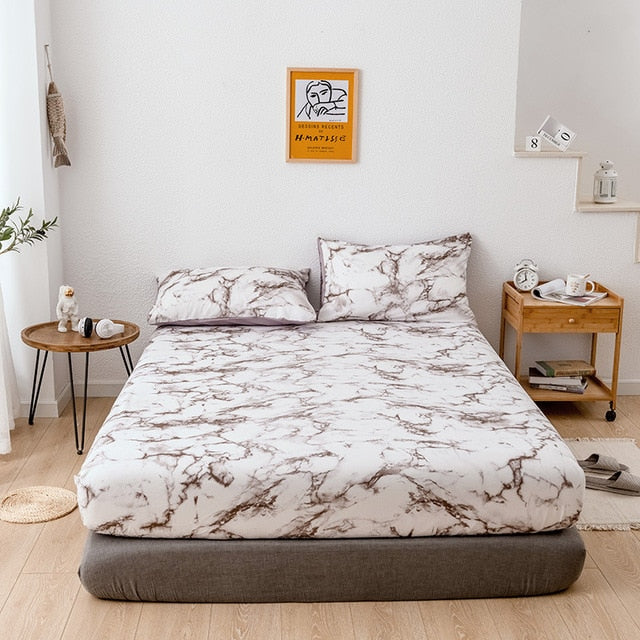 Marble Printed Brushed Microfiber Set