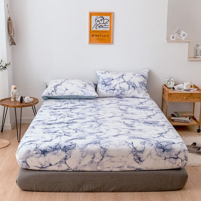 Marble Printed Brushed Microfiber Set