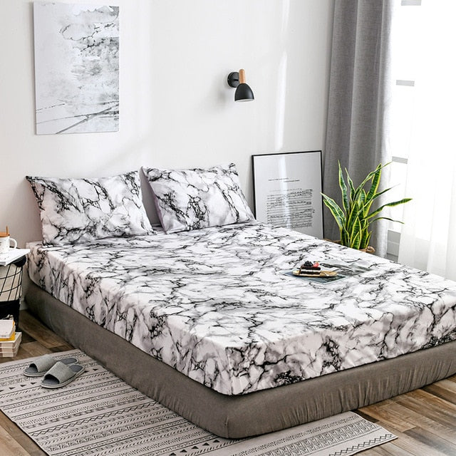 Marble Printed Brushed Microfiber Set