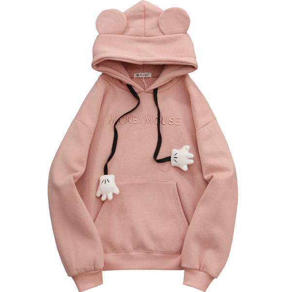 Solid Hooded Sweatshirt With Ears On Hood