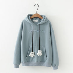 Solid Hooded Sweatshirt With Ears On Hood