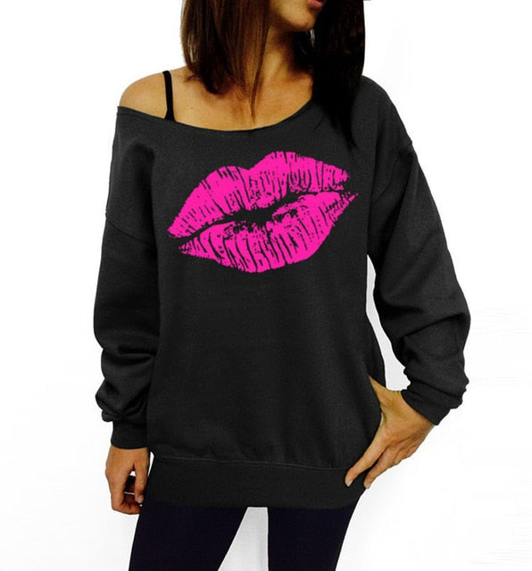 Casual Female Pullovers Printed Lip