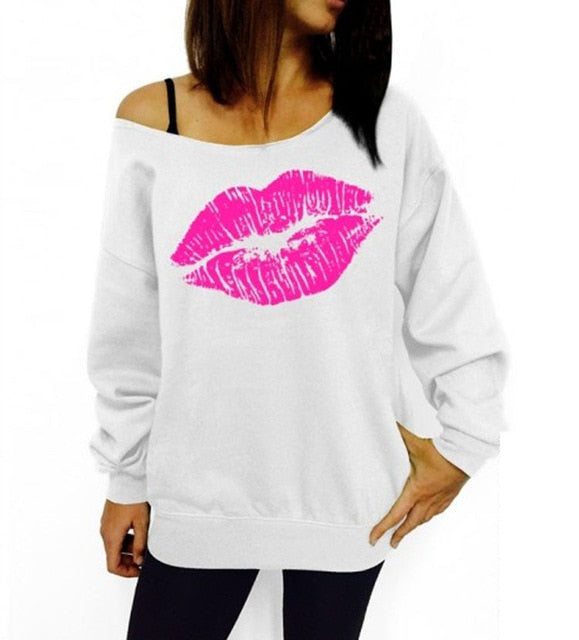 Casual Female Pullovers Printed Lip