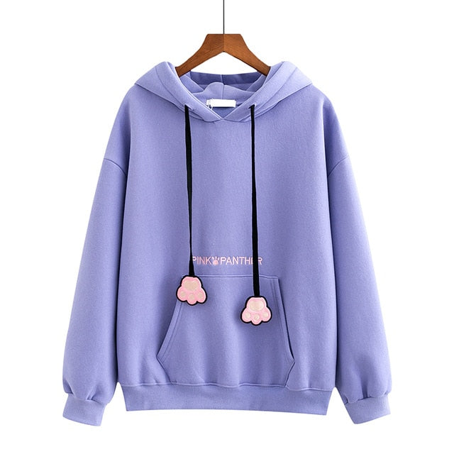 Solid Hooded Sweatshirt With Ears On Hood