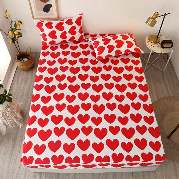 Red Heart Printed Bedsheet With Pillowcase