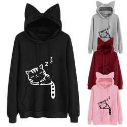 Cat Printed Long Sleeve Hoodies