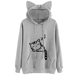 Cat Printed Long Sleeve Hoodies