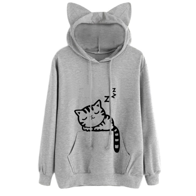 Cat Printed Long Sleeve Hoodies