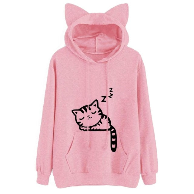 Cat Printed Long Sleeve Hoodies