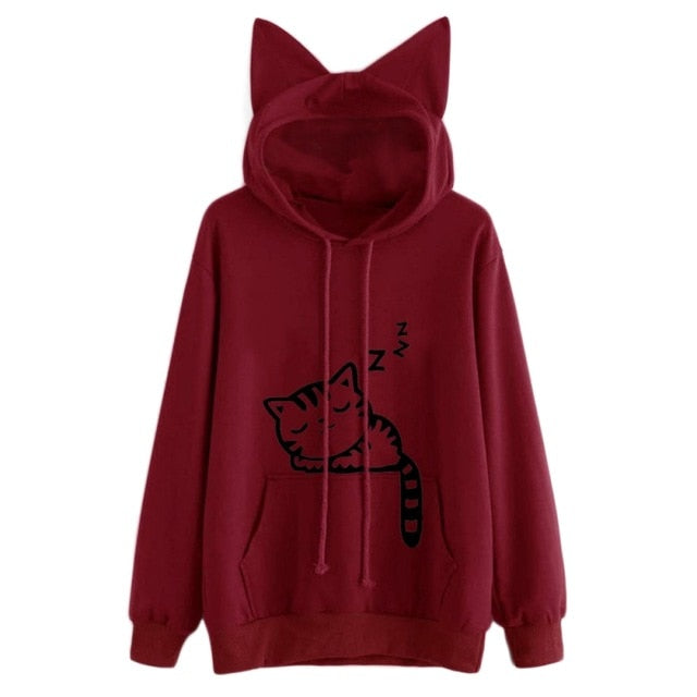 Cat Printed Long Sleeve Hoodies