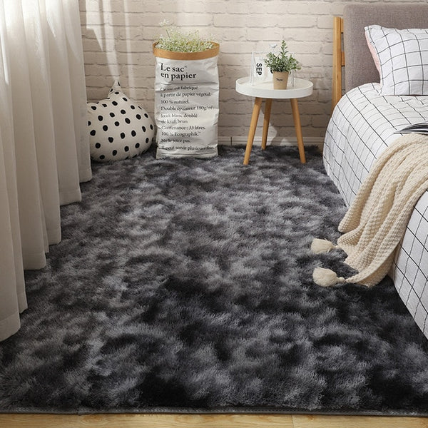 Fluffy Fur Tie Dye Carpets For Bedroom Decor