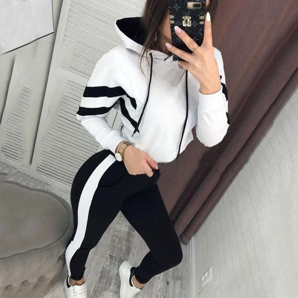 Casual Long Sleeve Crop Top Hoodies Pant