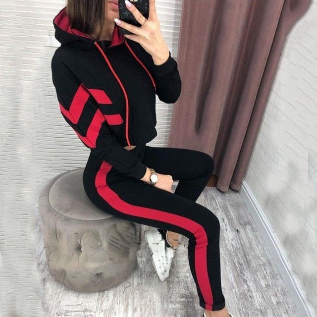 Casual Long Sleeve Crop Top Hoodies Pant