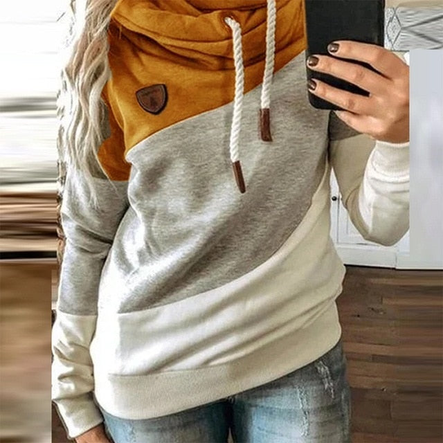 Gradient Print Patchwork Hooded Sweatshirt