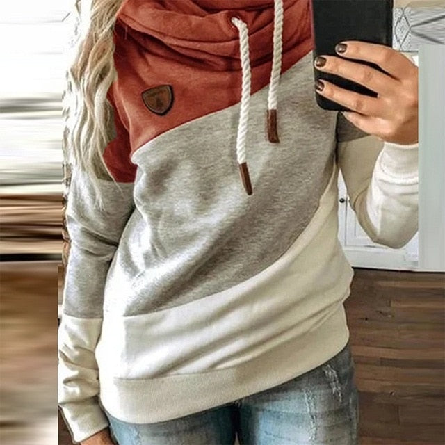 Gradient Print Patchwork Hooded Sweatshirt