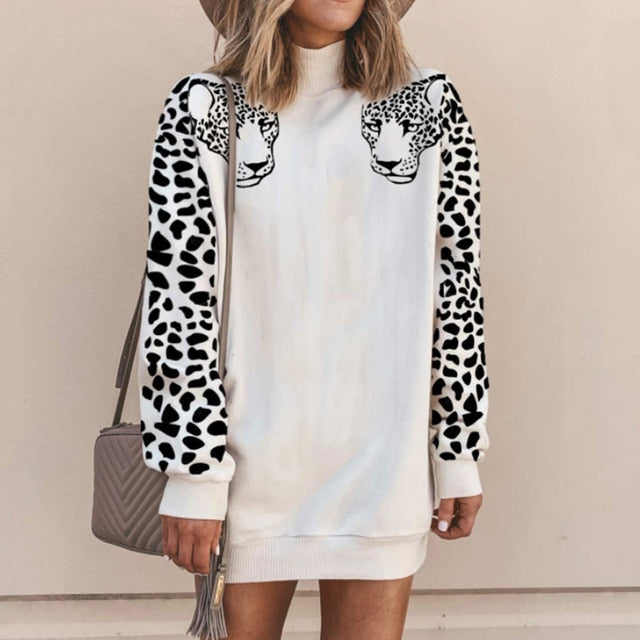 Leopard Print Long Sleeve Patchwork Sweatshirts