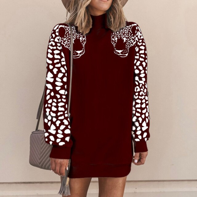 Leopard Print Long Sleeve Patchwork Sweatshirts