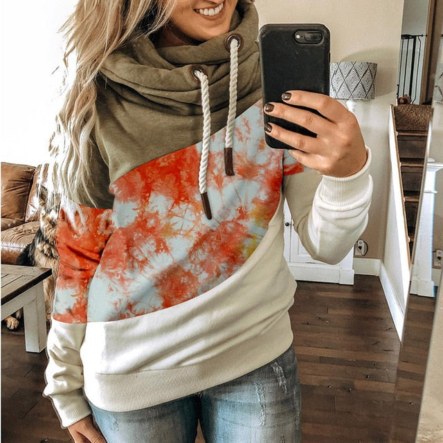 Gradient Print Patchwork Hooded Sweatshirt