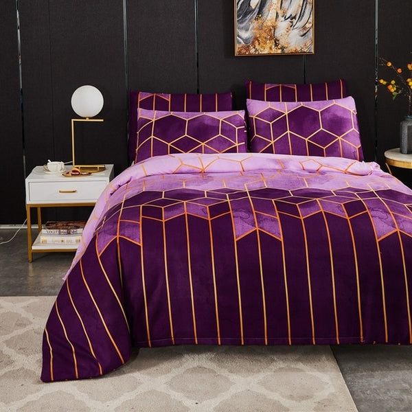 Geometric Plaid Gilt Duvet Cover Set