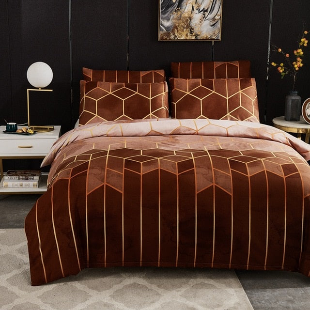 Geometric Plaid Gilt Duvet Cover Set