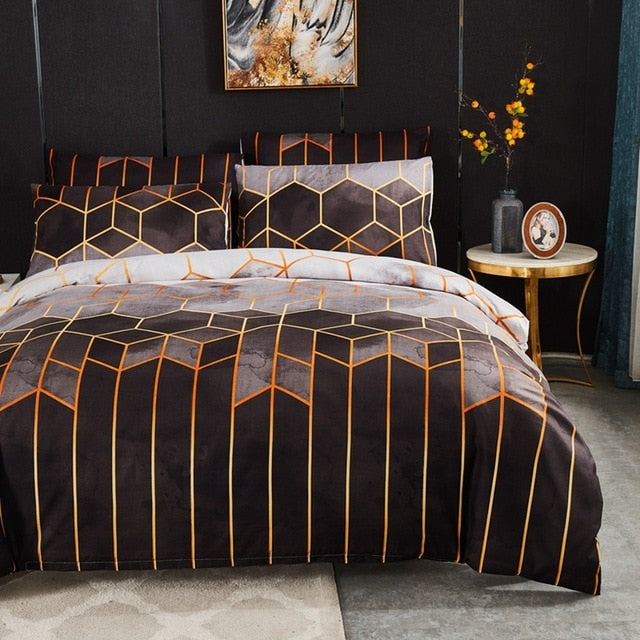 Geometric Plaid Gilt Duvet Cover Set