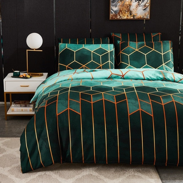 Geometric Plaid Gilt Duvet Cover Set