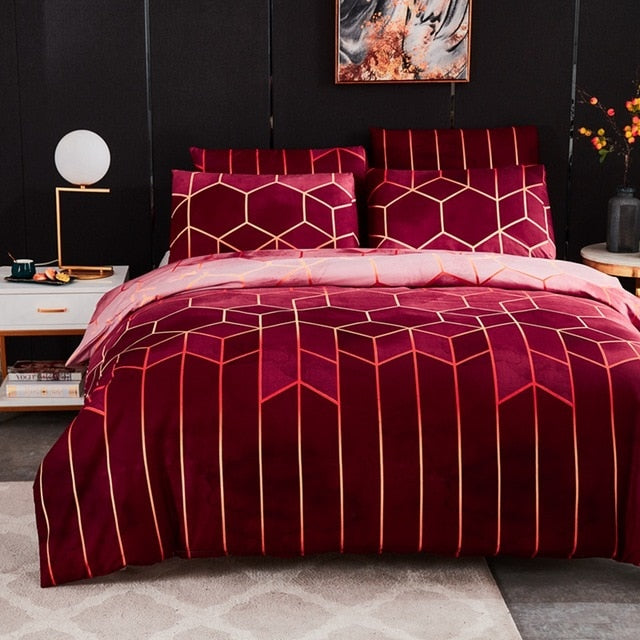 Geometric Plaid Gilt Duvet Cover Set