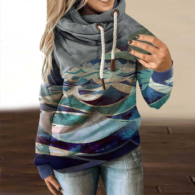 Gradient Print Patchwork Hooded Sweatshirt