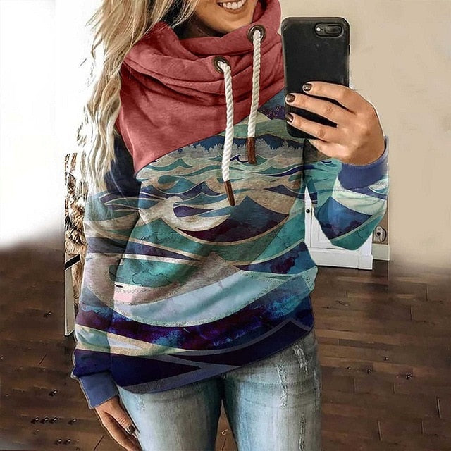 Gradient Print Patchwork Hooded Sweatshirt