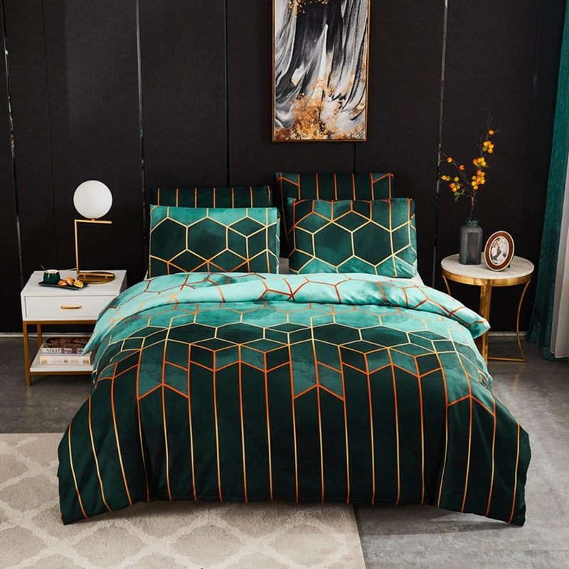 Geometric Plaid Gilt Duvet Cover Set