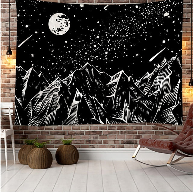 Line Mountain Moon Star Tapestry