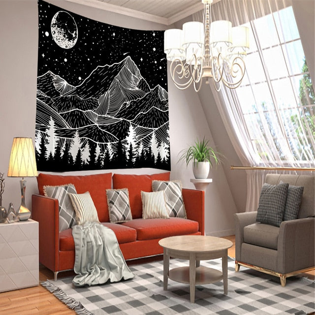 Line Mountain Moon Star Tapestry