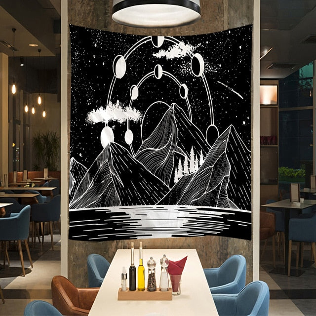 Line Mountain Moon Star Tapestry