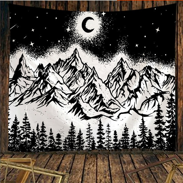 Line Mountain Moon Star Tapestry