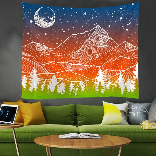 Line Mountain Moon Star Tapestry