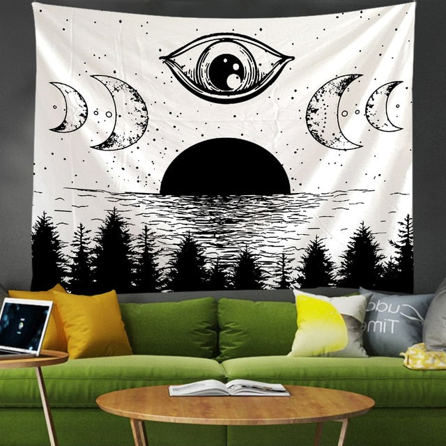 Line Mountain Moon Star Tapestry