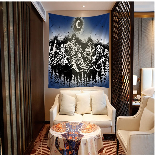 Line Mountain Moon Star Tapestry