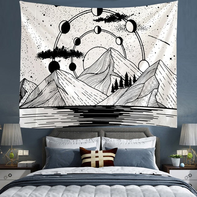 Line Mountain Moon Star Tapestry