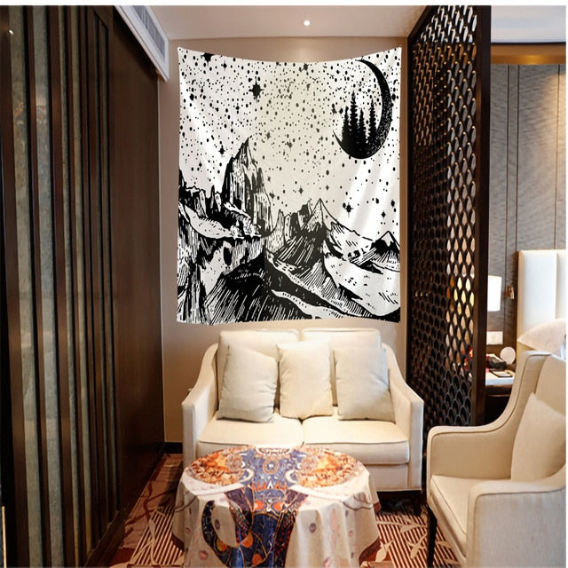 Line Mountain Moon Star Tapestry