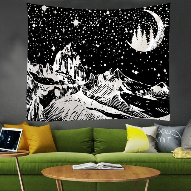 Line Mountain Moon Star Tapestry