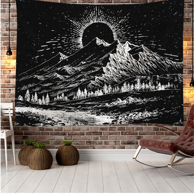 Line Mountain Moon Star Tapestry